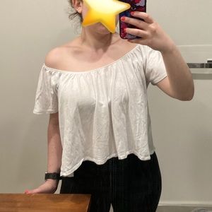 Mango cropped off the shoulder top